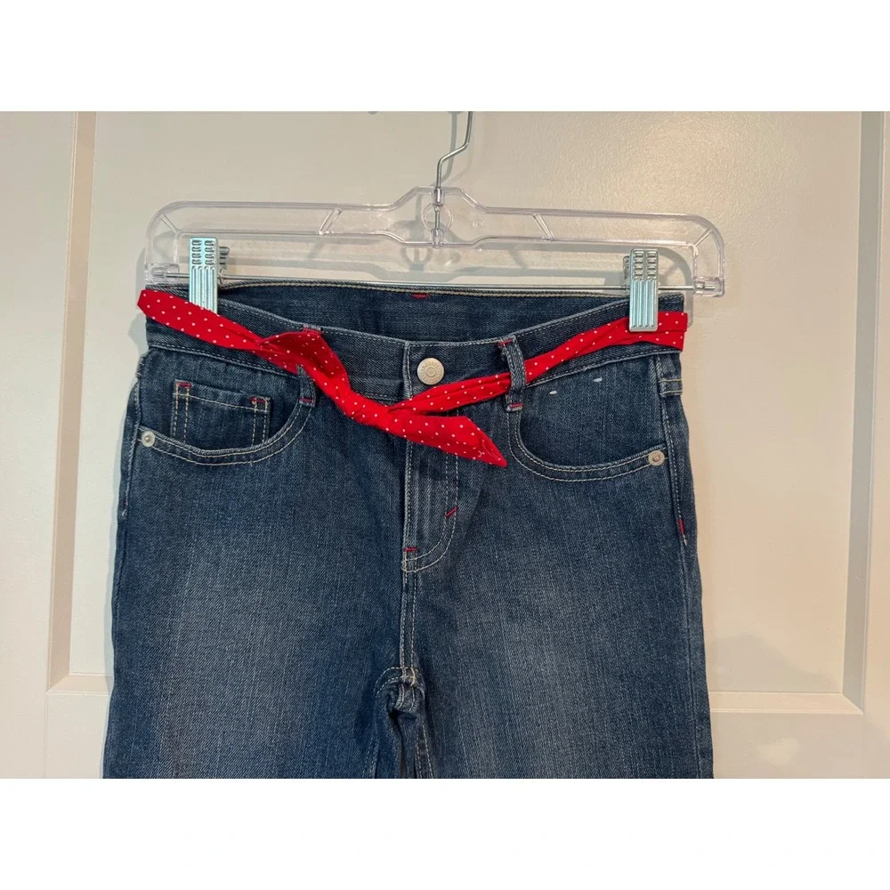 Gymboree Girls Cherry Applique Capri Jeans Red Polka Dot Belt Blue Denim Size 9